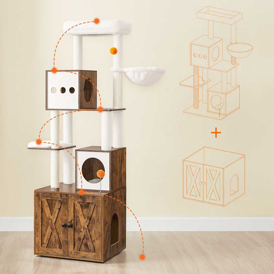 Albero per gatti, Tiragraffi, Mobile per lettiera, Condominio per gatti, Graffiatoi, Trespolo, Cuscini lavabili, Feandrea, 1