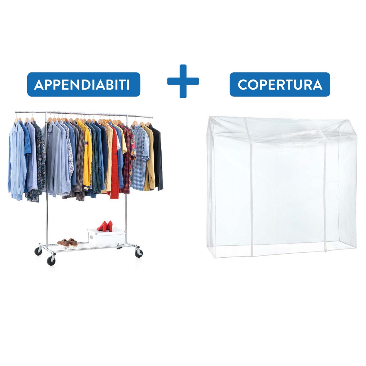 Armadio Tessuto, Rella Appendiabiti, con Ruote, Appendiabiti Robusto + Сopertura Appendiabiti, Tatkraft Duncan & Big, 2