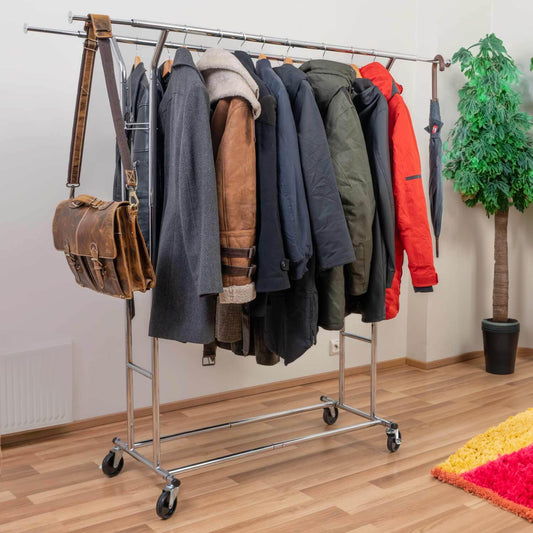 Appendiabiti da Terra, Appendiabiti Professionale, Doppia, Appendiabiti con Ruote, Porta Abiti Negozio, Tatkraft Denver, 1