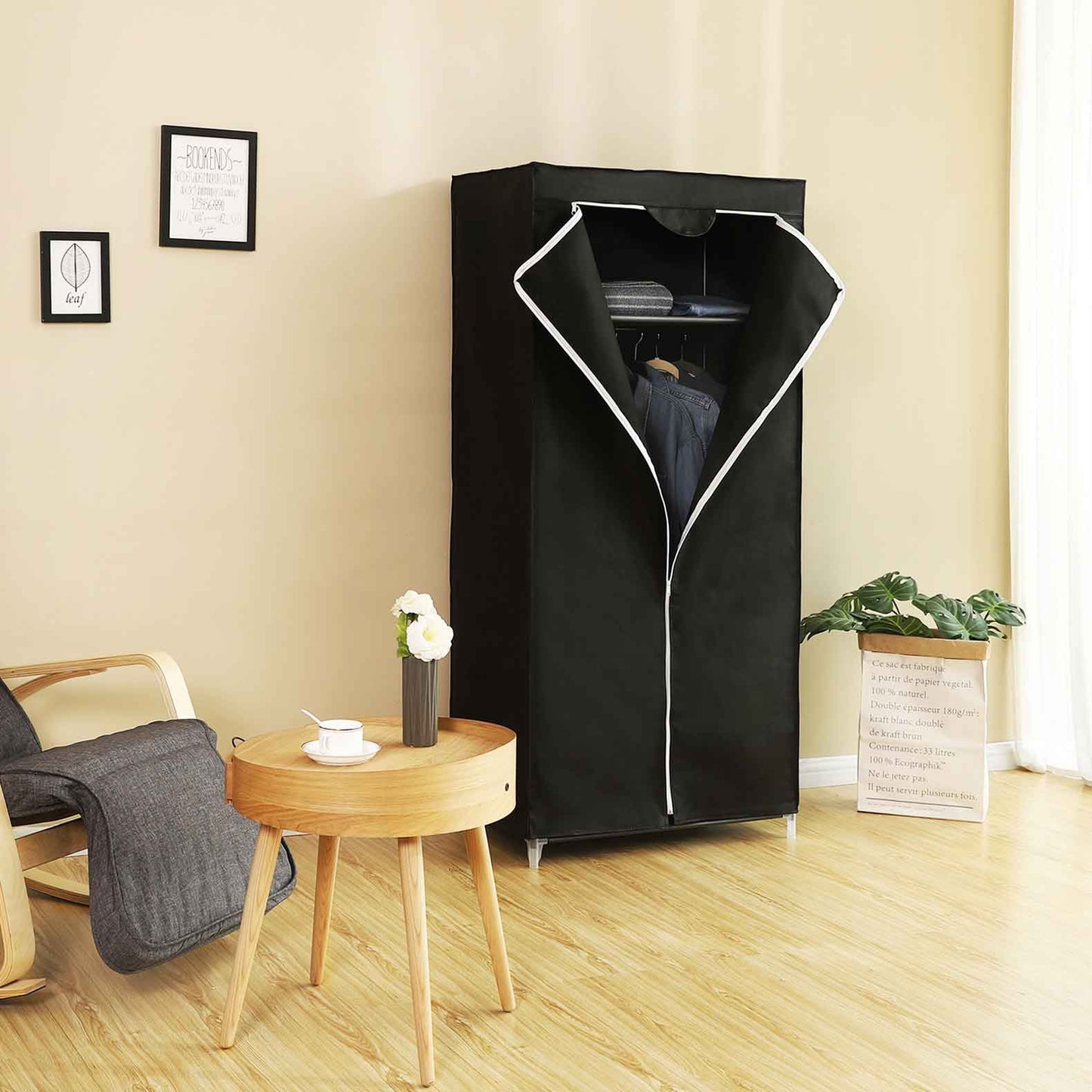 Armadio in Tessuto, Armadio portatile, Armadio pieghevole con asta di sospensione, Nero, SONGMICS, 5