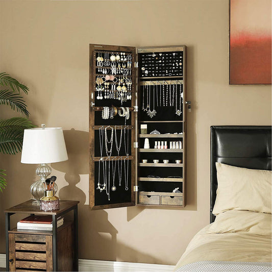 Armadio portagioie, Mobile portagioie, Specchio Portagioie da Parete, Marrone Vintage, Portagioie, Songmics, 1