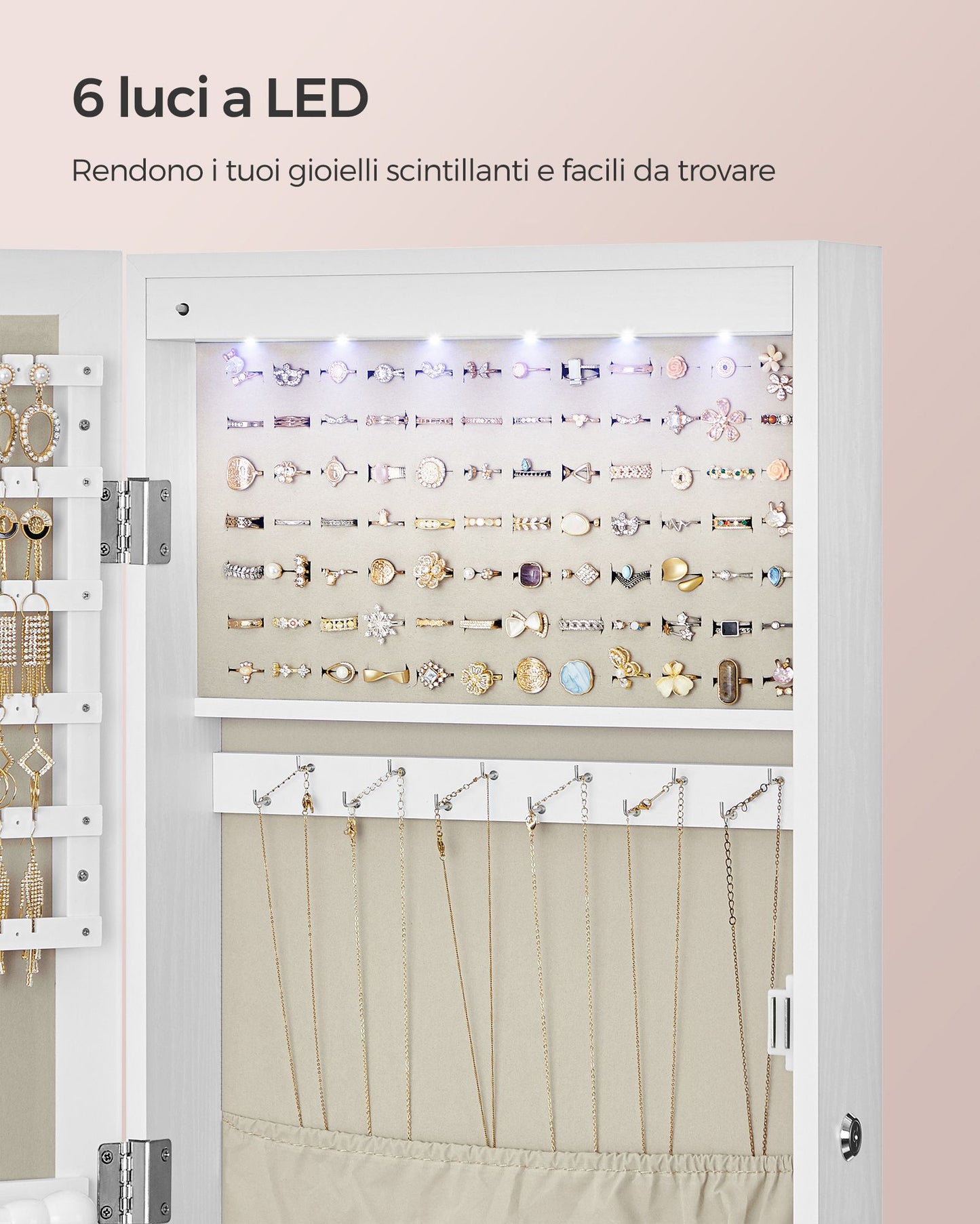 Armadio portagioie, Specchio Portagioie, Specchiera Portagioielli, Armadietto Porta Gioielli, Portagioie, Songmics, 6