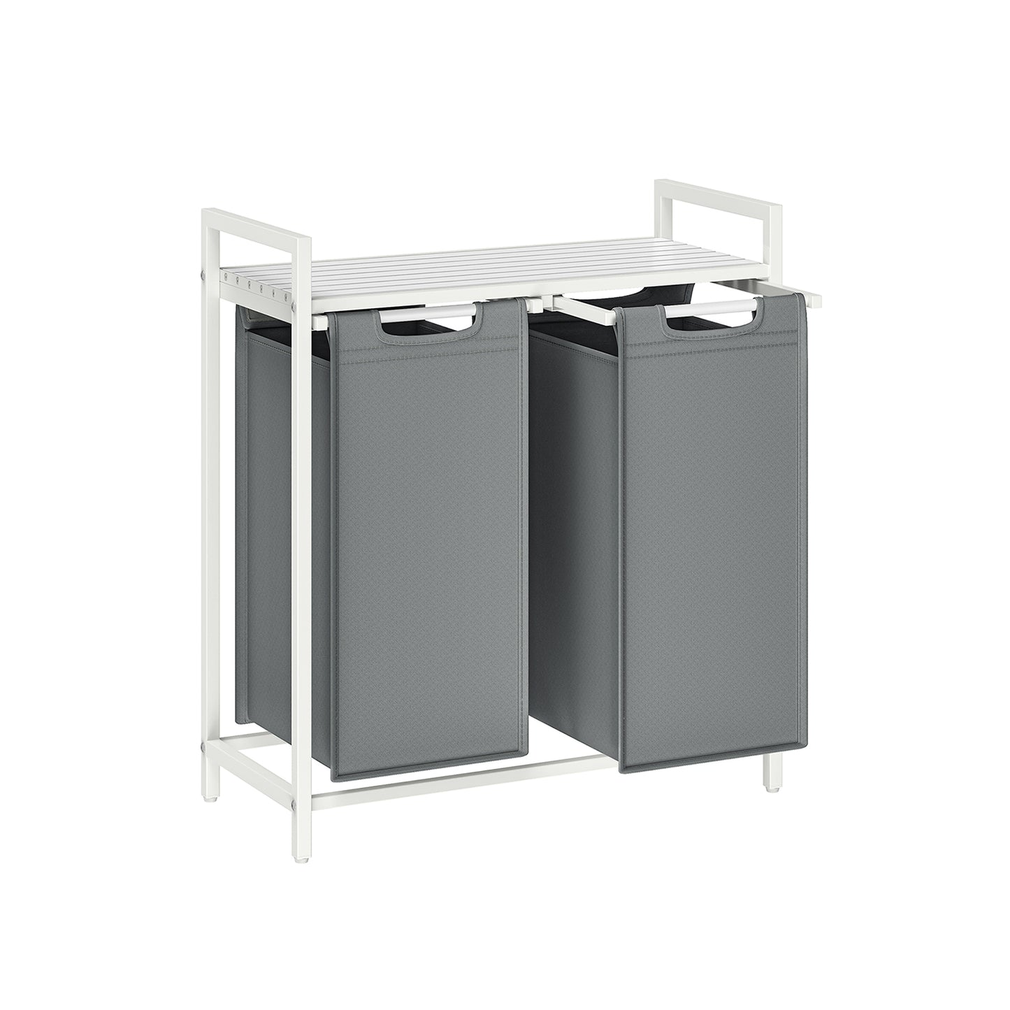 Cesto Portabiancheria, 2 x 46L, Portabiancheria Sporca, 2 Sacchi, Estraibili e Rimovibili, Struttura Metallo, Bianco, VASAGLE, 2