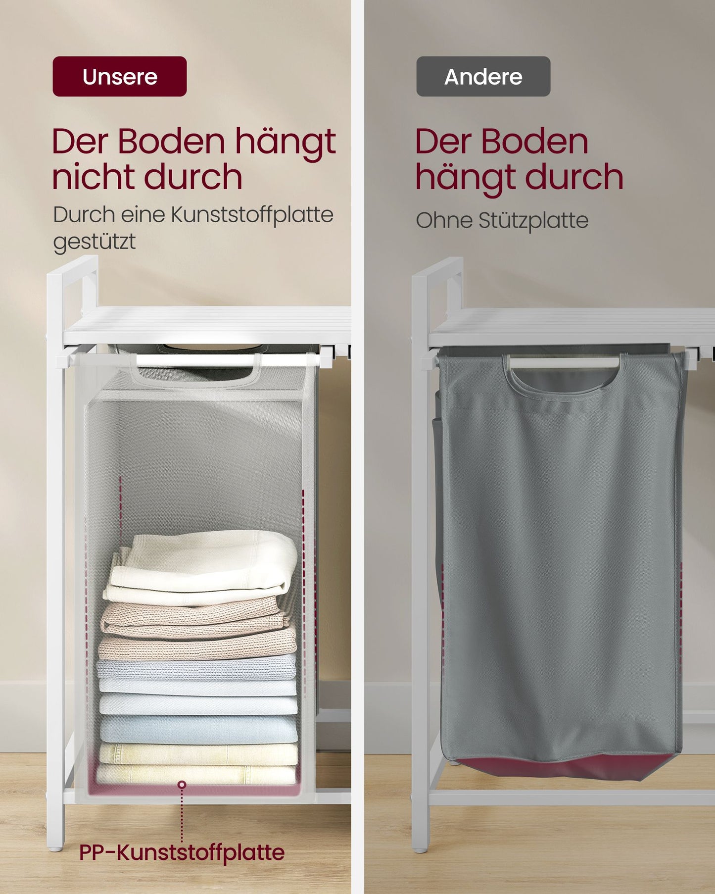 Cesto Portabiancheria, 2 x 46L, Portabiancheria Sporca, 2 Sacchi, Estraibili e Rimovibili, Struttura Metallo, Bianco, VASAGLE, 6
