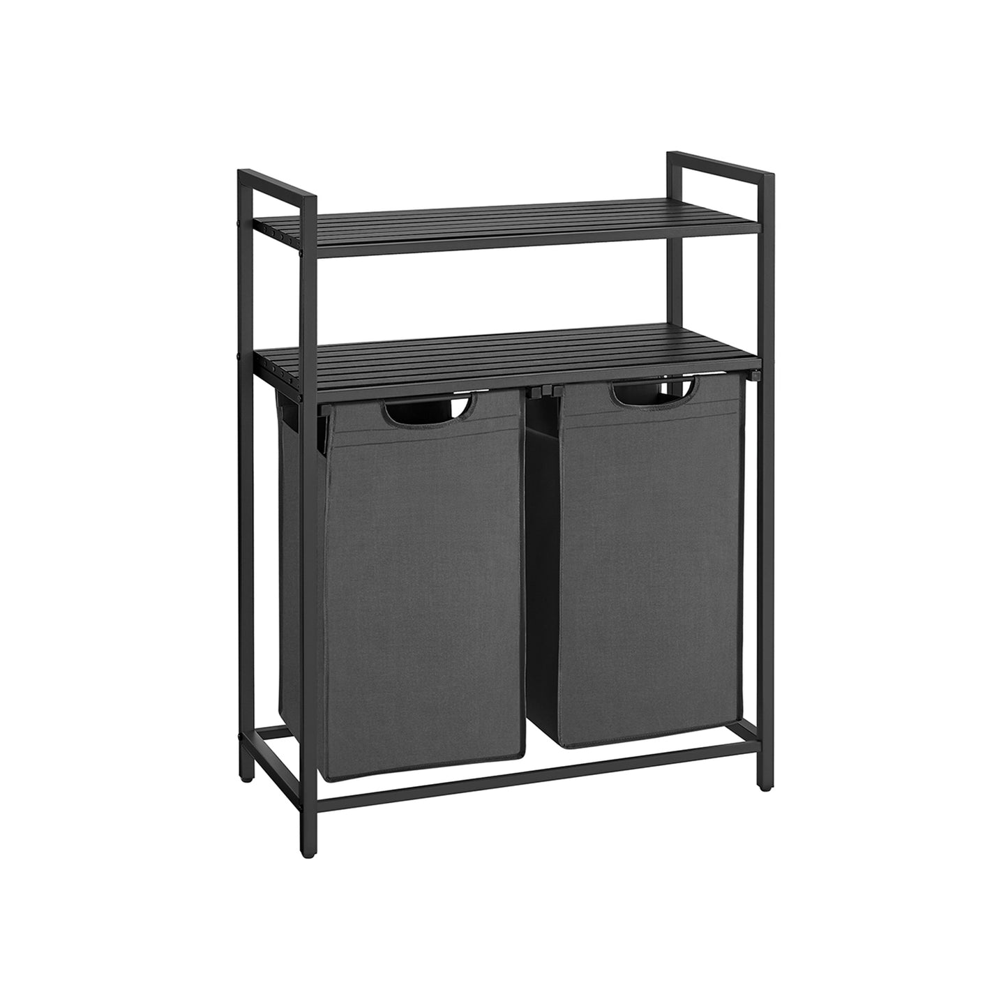 Cesto Portabiancheria, 2 x 46 L, Portabiancheria Sporca, con 2 Sacchi, 2 Ripiani Portaoggetti, Nero e Grigio, VASAGLE, 2