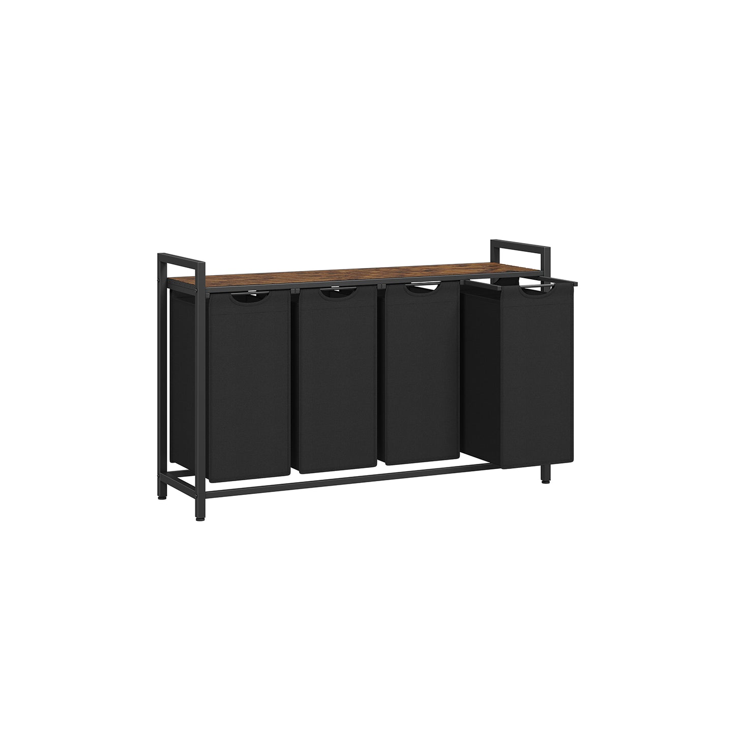 Cesto Portabiancheria, 4 x 40 L, Cesto Biancheria, 4 Sacchi, Estraibili, Struttura Metallo, Marrone Nero, VASAGLE, 2