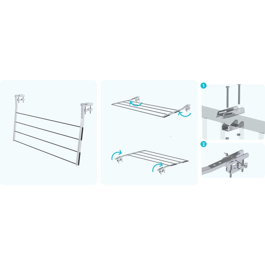 Stendino da Balcone, Stendibiancheria da Esterno, bloccabile in 3 posizioni, carico 15 kg, la corda non è inclusa, Colombo BALCONY , 2