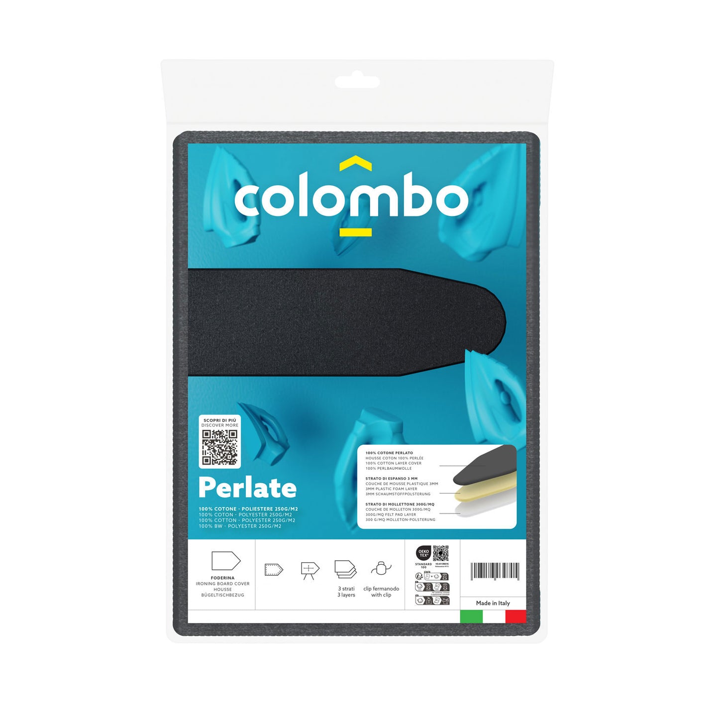 Colombo Perlate L - Copriasse da stiro, Foderina 3 strati, 130x50 cm
