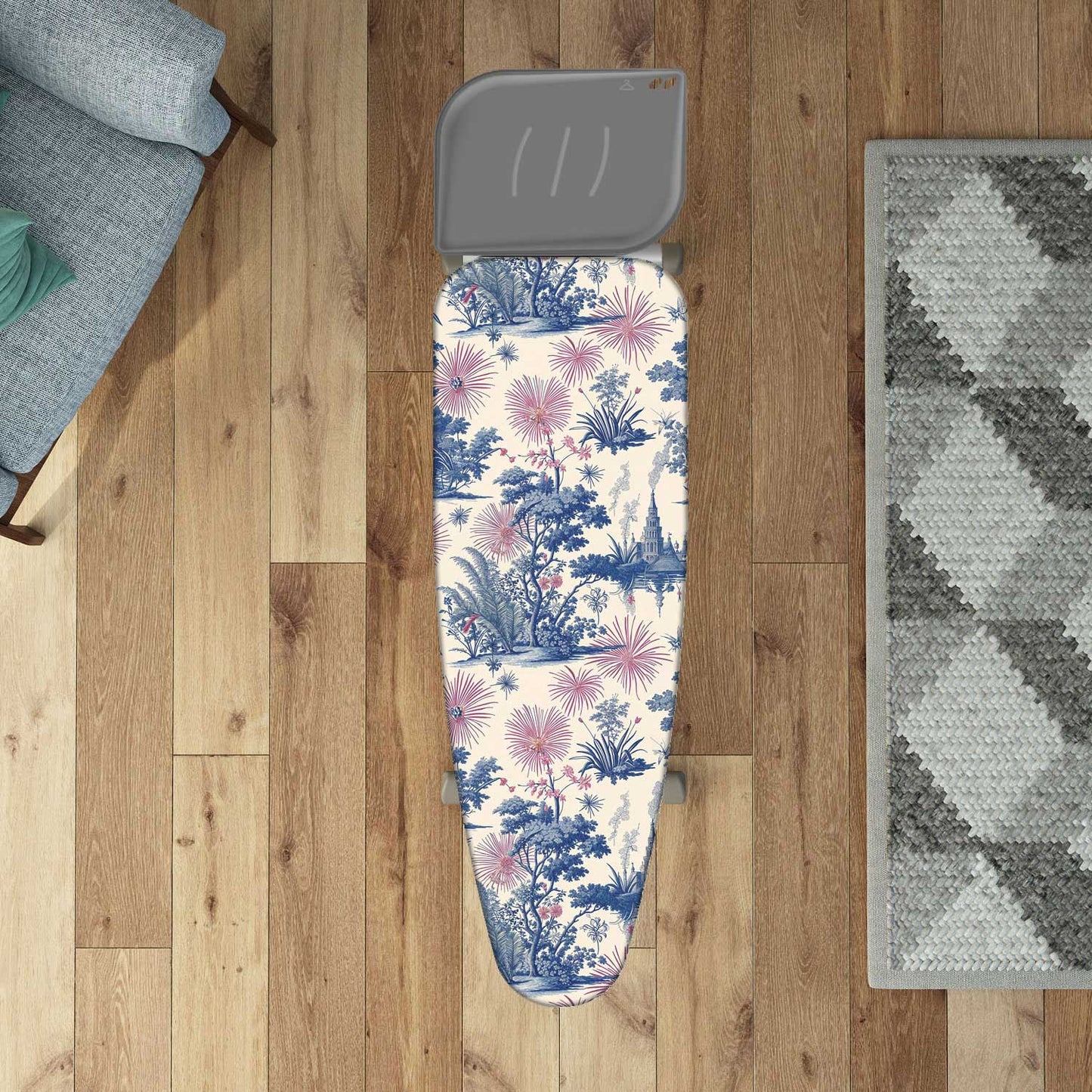 Copriasse da stiro, 140x55 cm, 2 strati, Cotone 100% e mollettone, Made in Italy, Sistema a clip, Colombo Spring Blossom, 1