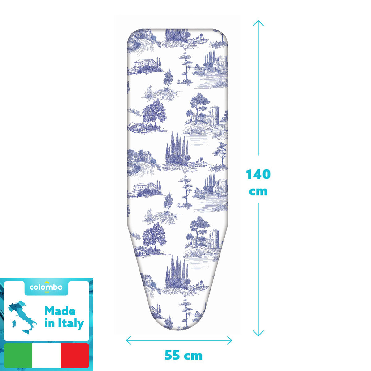 Copriasse da stiro, 140x55 cm, 2 strati, Cotone 100% e mollettone, Made in Italy, Sistema a clip, Colombo Tuscan Summer, 3
