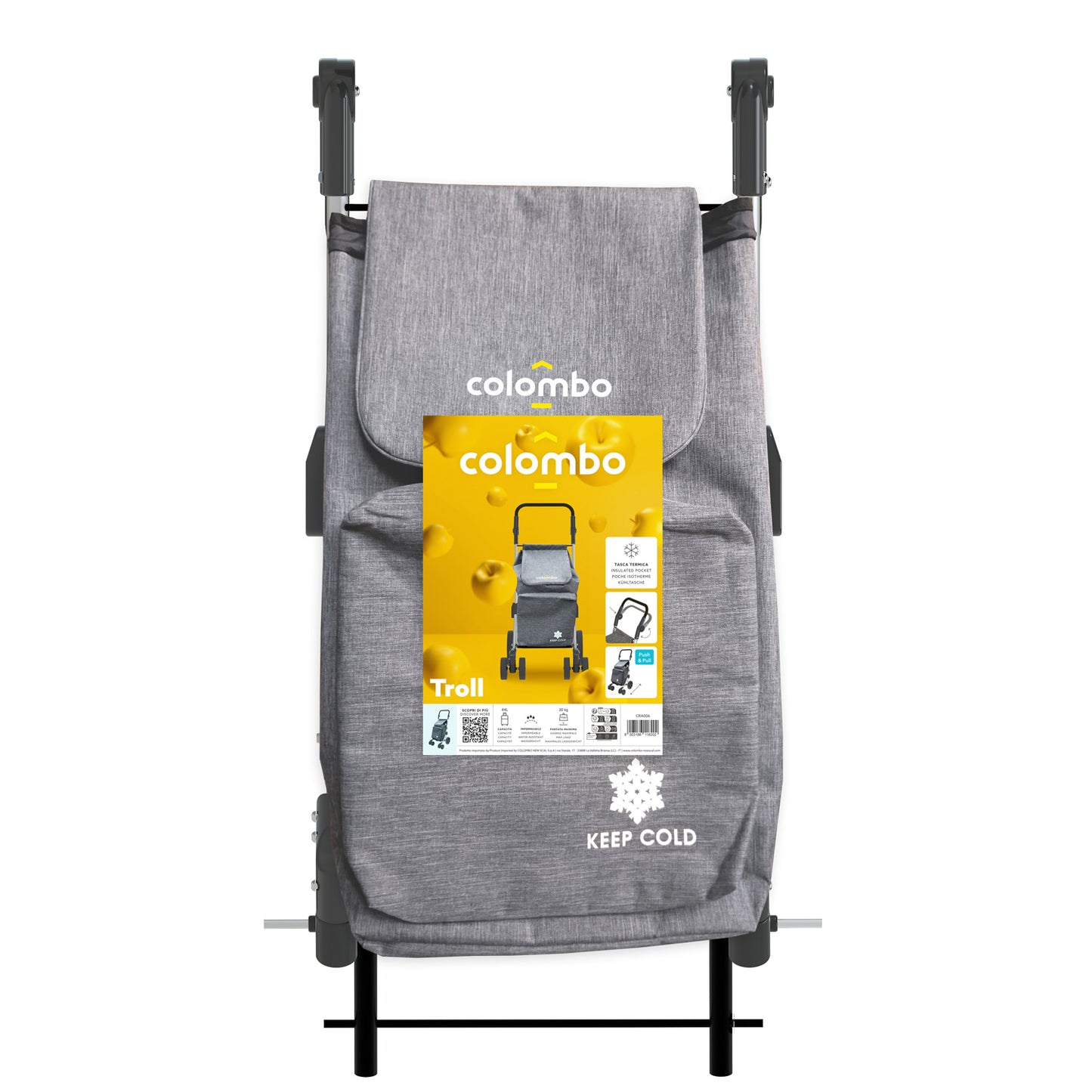 Carrello spesa, Capacità 50 L, Carrello Portaspesa, Borsa in poliestere impermeabile, Grigio, Colombo TROLL, 2