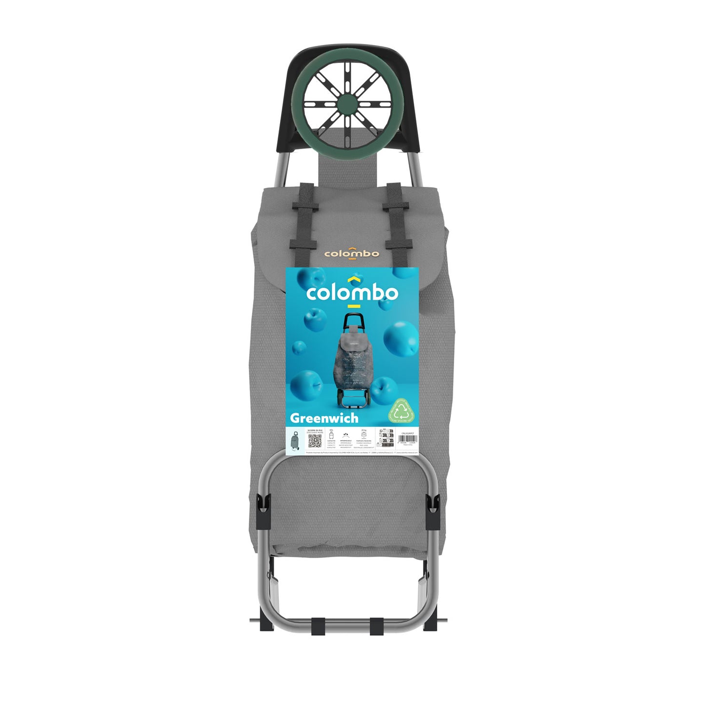 Colombo GREENWICH, Carrello spesa, Capacità 40 L, Carrello Portaspesa, Borsa in poliestere impermeabile, Grigio