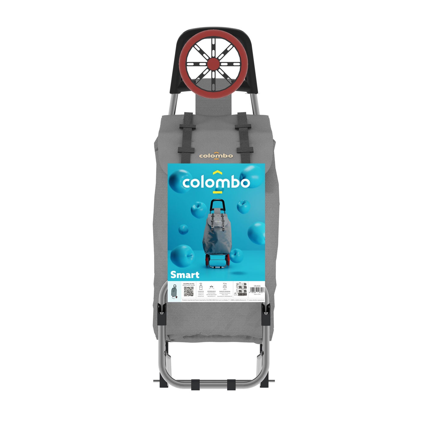 Colombo SMART, Carrello spesa, Portata massima 25 kg, Carrello Portaspesa, Borsa in poliestere impermeabile, Grigio, 1