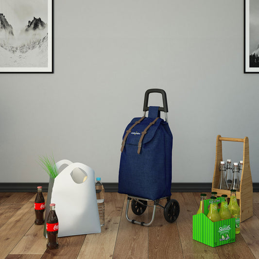 Carrello spesa, Capacità 40 L, Carrello Portaspesa, Borsa in poliestere impermeabile, Blu scuro, Colombo SMART, 1