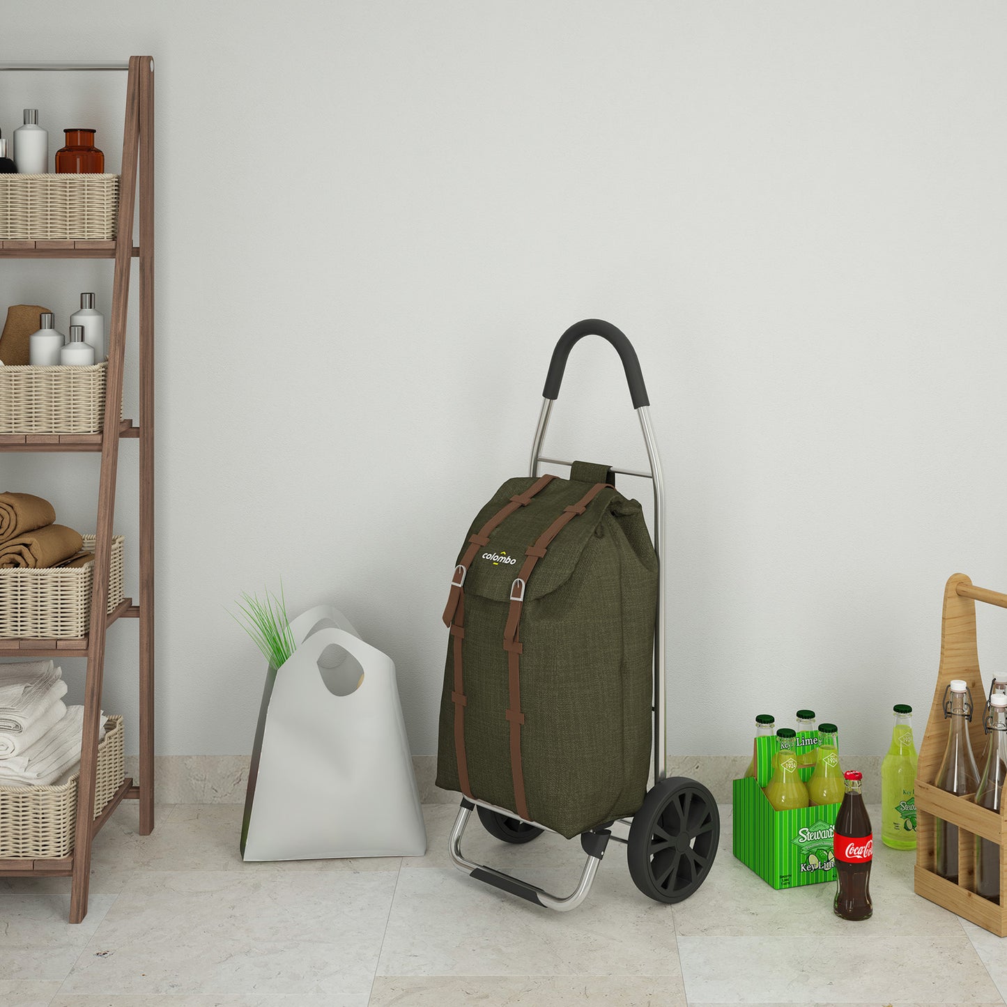 Colombo DAKAR, Carrello spesa, Capacità 50 L, Carrello Portaspesa, Borsa in poliestere impermeabile, Verde militare, 2