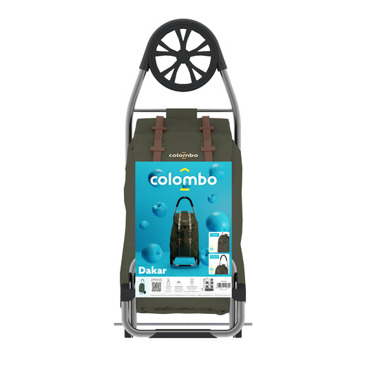 Colombo DAKAR, Carrello spesa, Capacità 50 L, Carrello Portaspesa, Borsa in poliestere impermeabile, Verde militare, 1