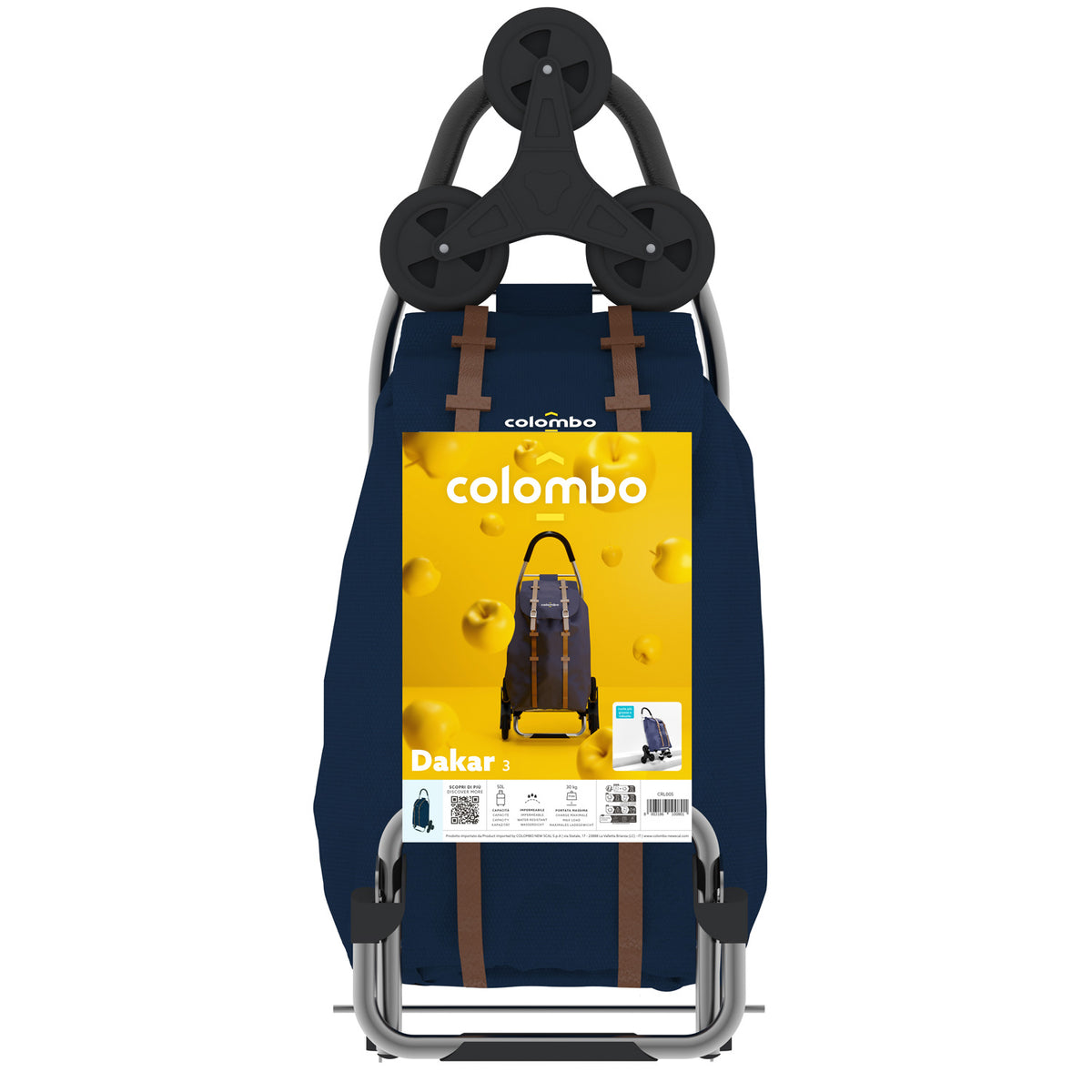 Carrello spesa, Capacità 50 L, Carrello Portaspesa, Borsa in poliestere impermeabile, Blu navy, Colombo DAKAR 3