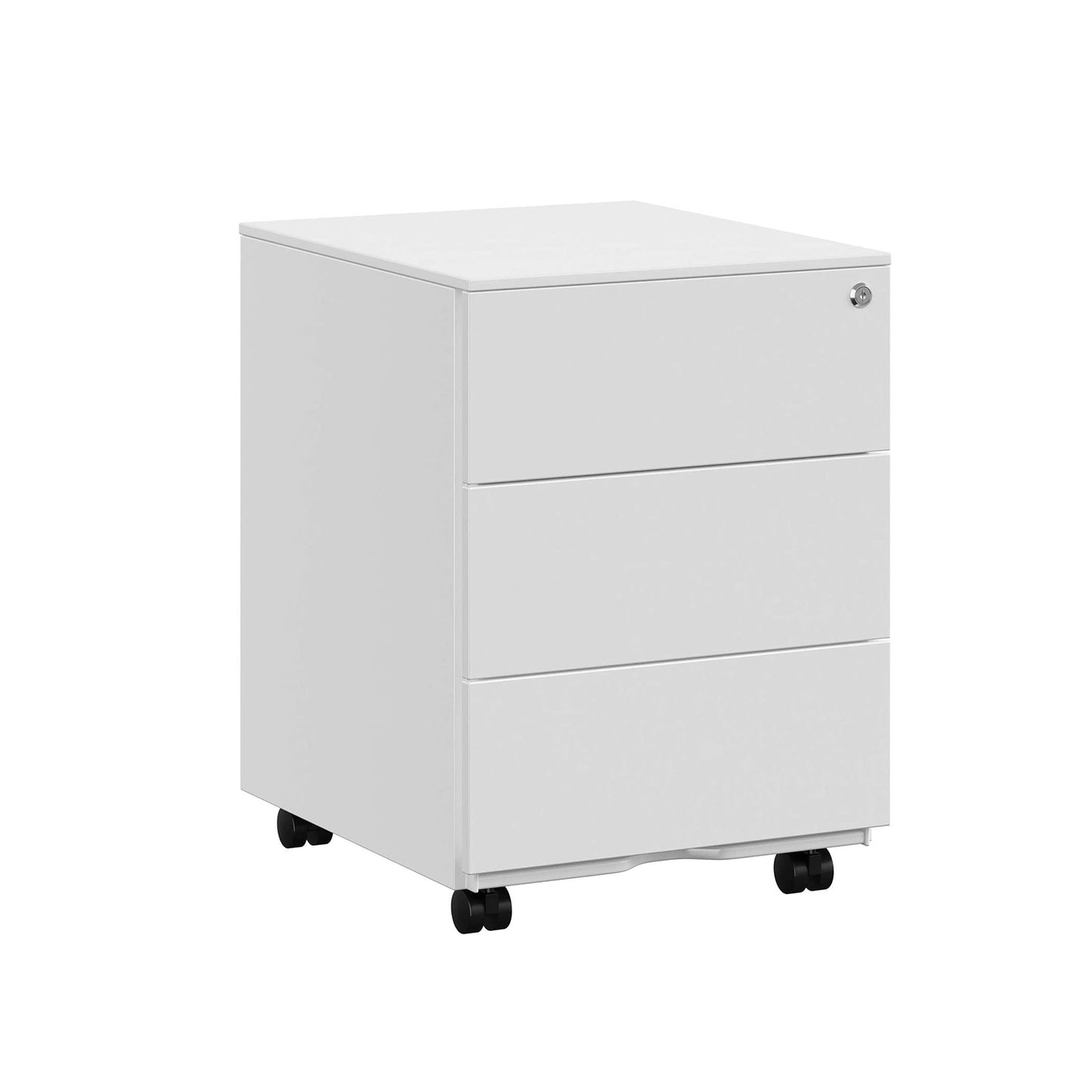 Сassettiera Metallo, 3 Cassetti e Serratura, Cassettiera Scrivania, Cassettiera Ufficio, con Ruote, Bianco, Songmics, 1
