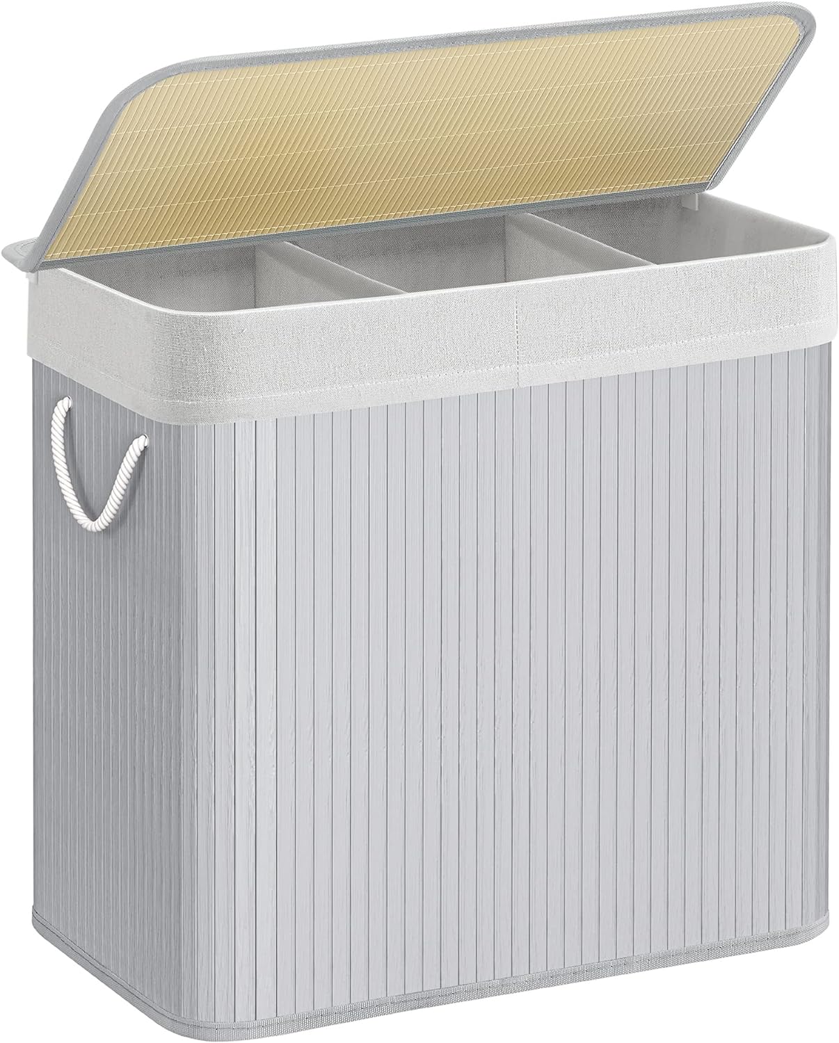 Songmics, Cesto Portabiancheria, 3 Scomparti, Cesto Portabiancheria, Cesta Biancheria, Coperchio, Maniglie, Sacco, 9