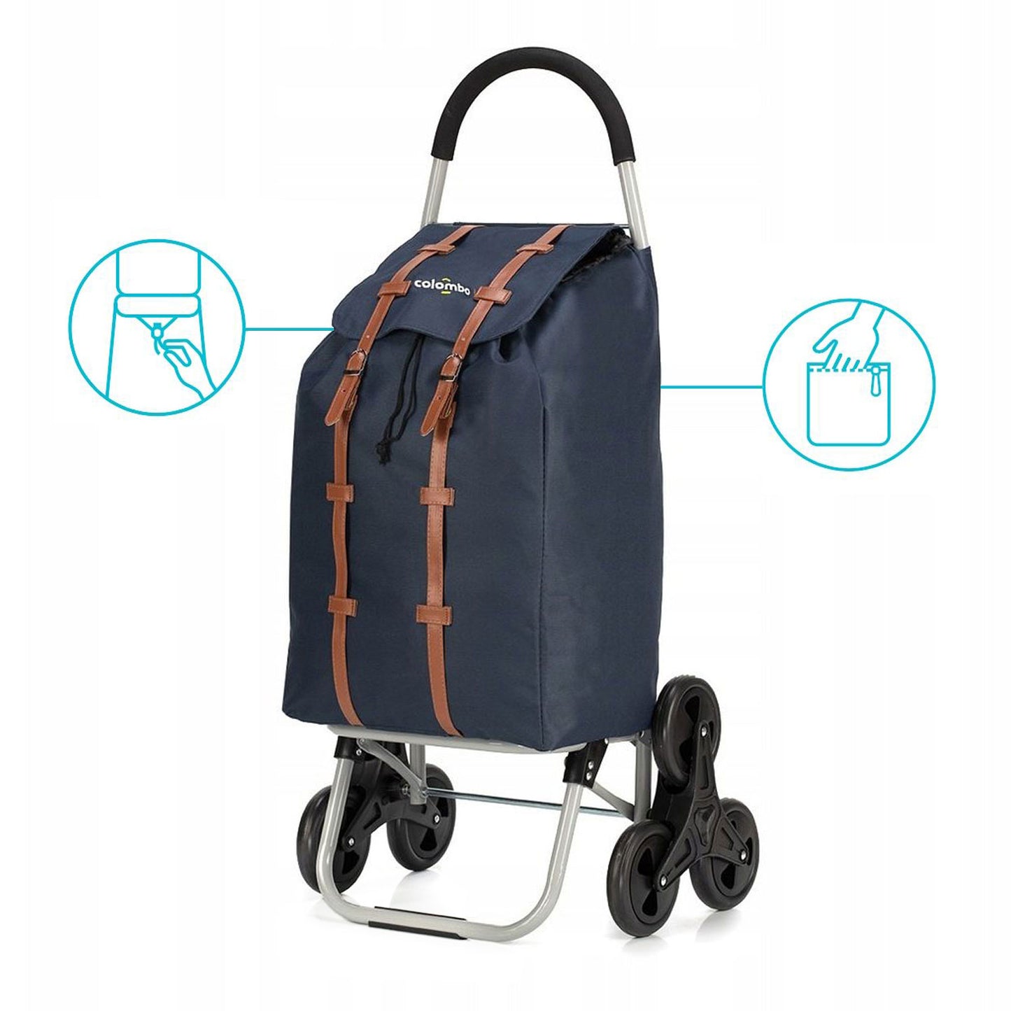 Carrello spesa, Capacità 50 L, Carrello Portaspesa, Borsa in poliestere impermeabile, Blu navy, Colombo DAKAR 3, 2