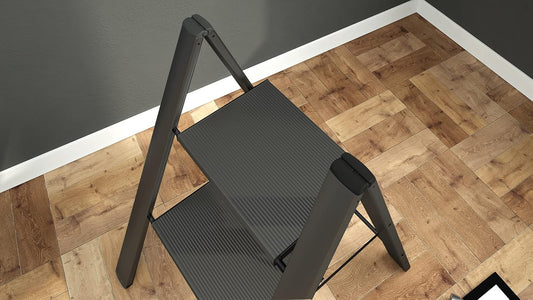 Scala a pioli, Scaletta 2 gradini, Scaletta Pieghevole, Scaletta alluminio, fino a 150 kg antiscivolo, Nero, Colombo Leonardo 2 , 2