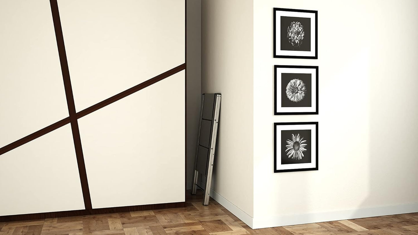 Scala a pioli, Scaletta 3 gradini, Scaletta Pieghevole, Scaletta alluminio, fino a 150 kg antiscivolo, Nero, Colombo Leonardo 3 , 4