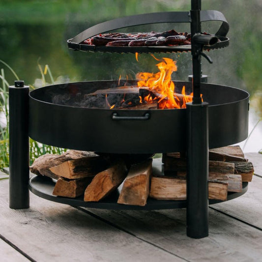 Braciere da giardino, con griglia multifunzione, braciere, griglia in acciaio, supporto verticale regolabile, Cook King Montana X, 1