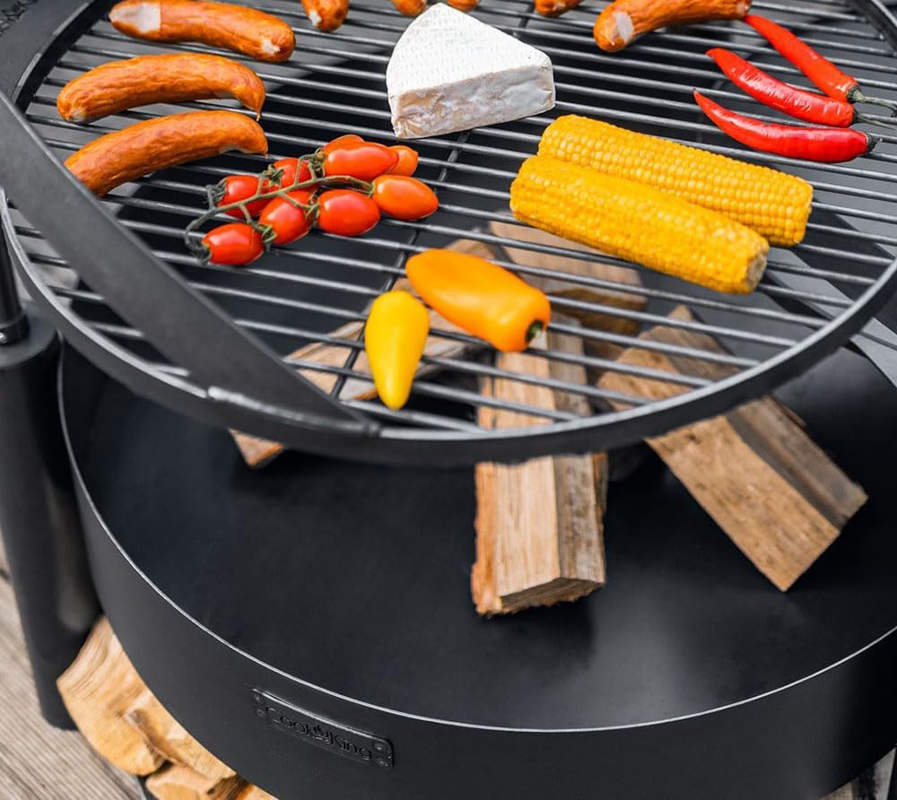 Braciere da giardino, con griglia multifunzione, braciere, griglia in acciaio, supporto verticale regolabile, Cook King 4