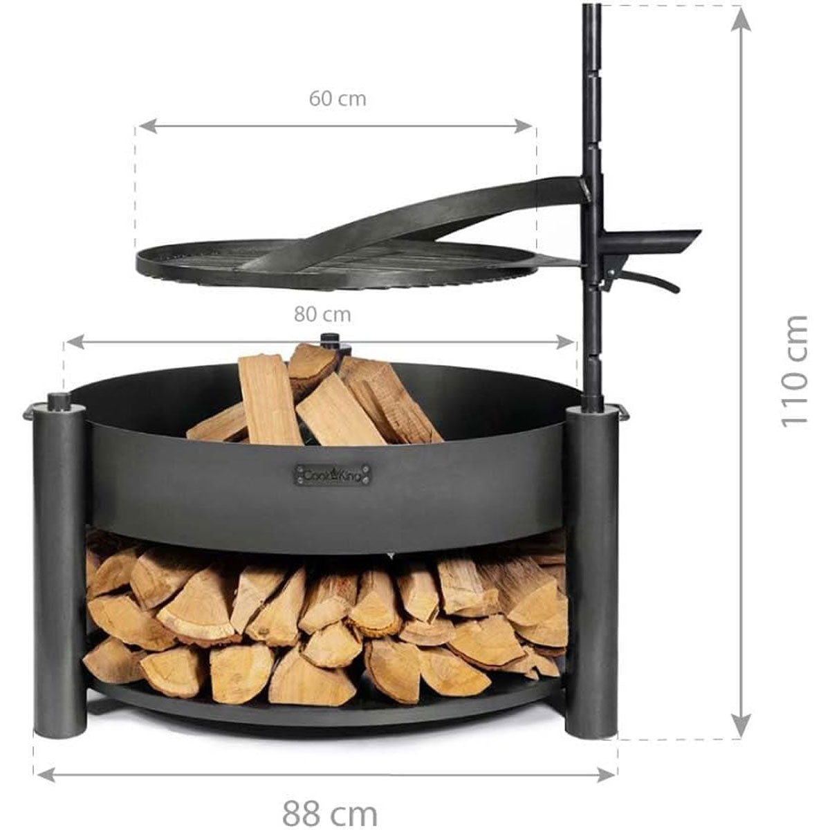 Braciere da giardino, con griglia multifunzione, braciere, griglia in acciaio, supporto verticale regolabile, Cook King, 6