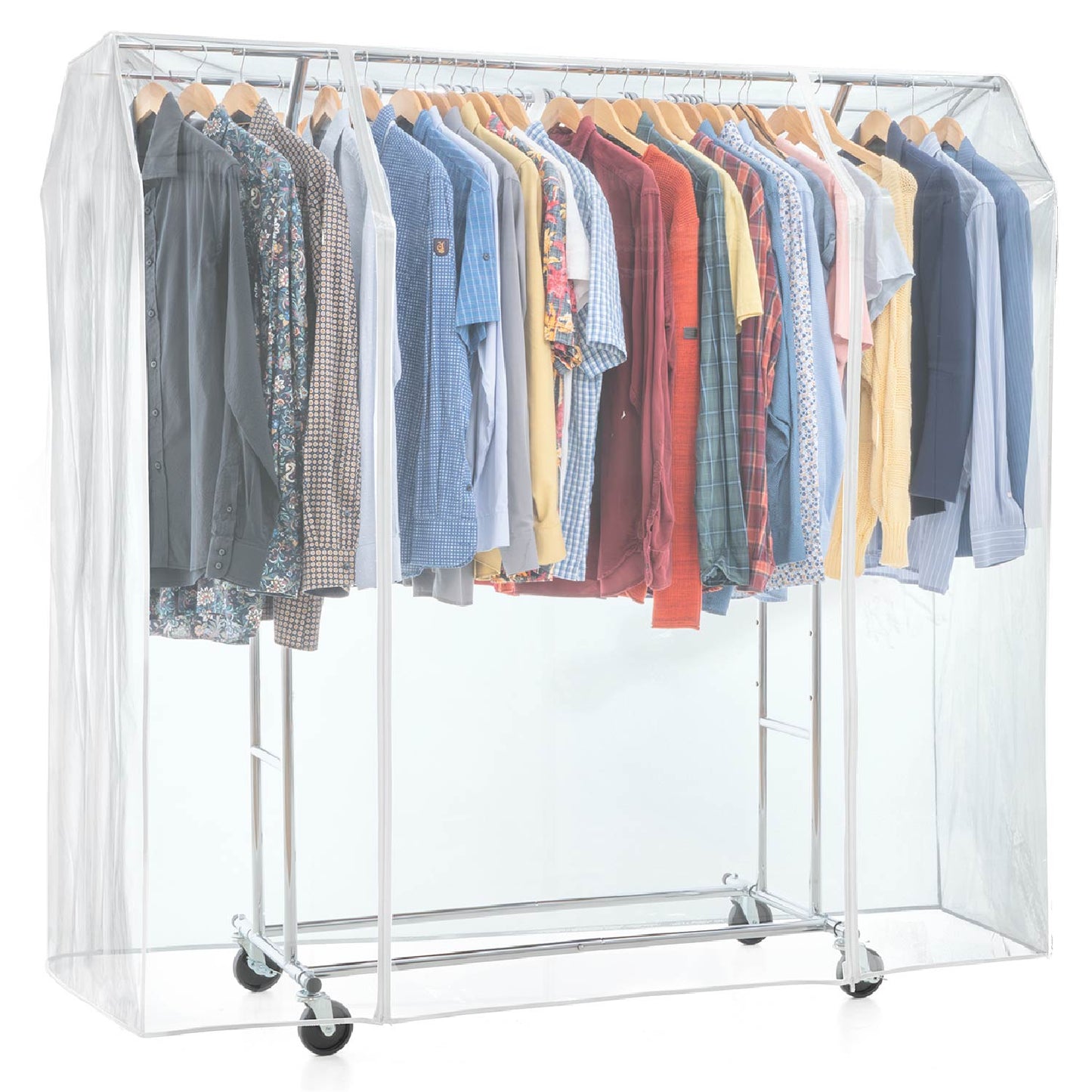 Stender Appendiabiti con Copertura, Doppio barra, Portata 110kg, Appendiabiti con Ruote, Acciaio Cromato, Tatkraft Denver & Safe, 1