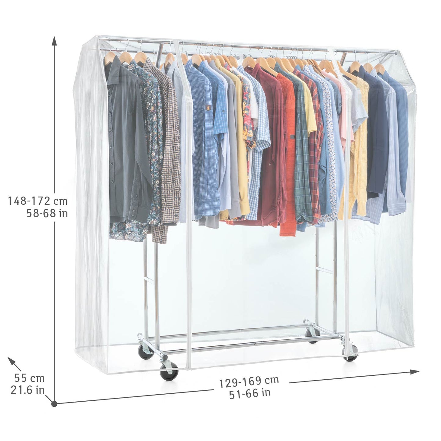 Stender Appendiabiti con Copertura, Doppio barra, Portata 110kg, Appendiabiti con Ruote, Acciaio Cromato, Tatkraft Denver & Safe, 2