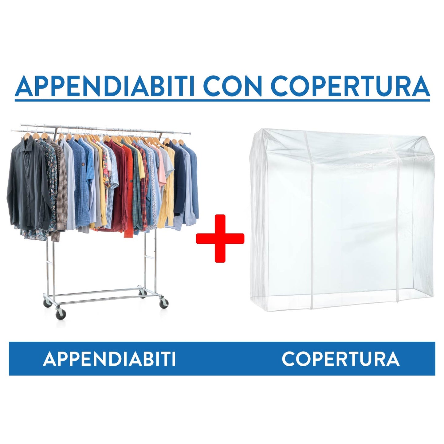 Stender Appendiabiti con Copertura, Doppio Barra, Portata 110kg, Appendiabiti con Ruote, Acciaio Cromato, Tatkraft Denver & Safe, 1