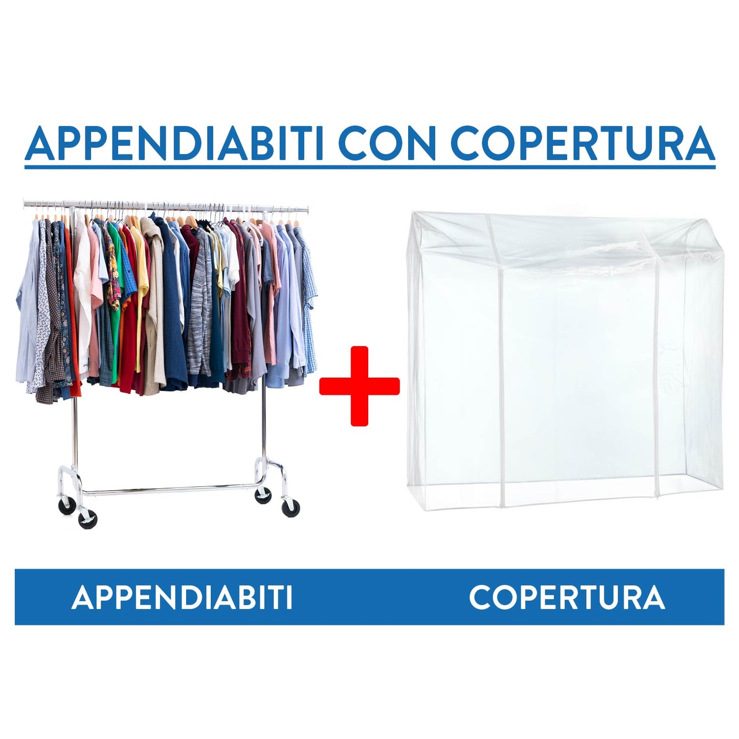 Stand Appendiabiti Professionale, con Copertura, Portata 130 kg, con Ruote, Acciaio Cromato, Tatkraft Didrik & Schild, 1