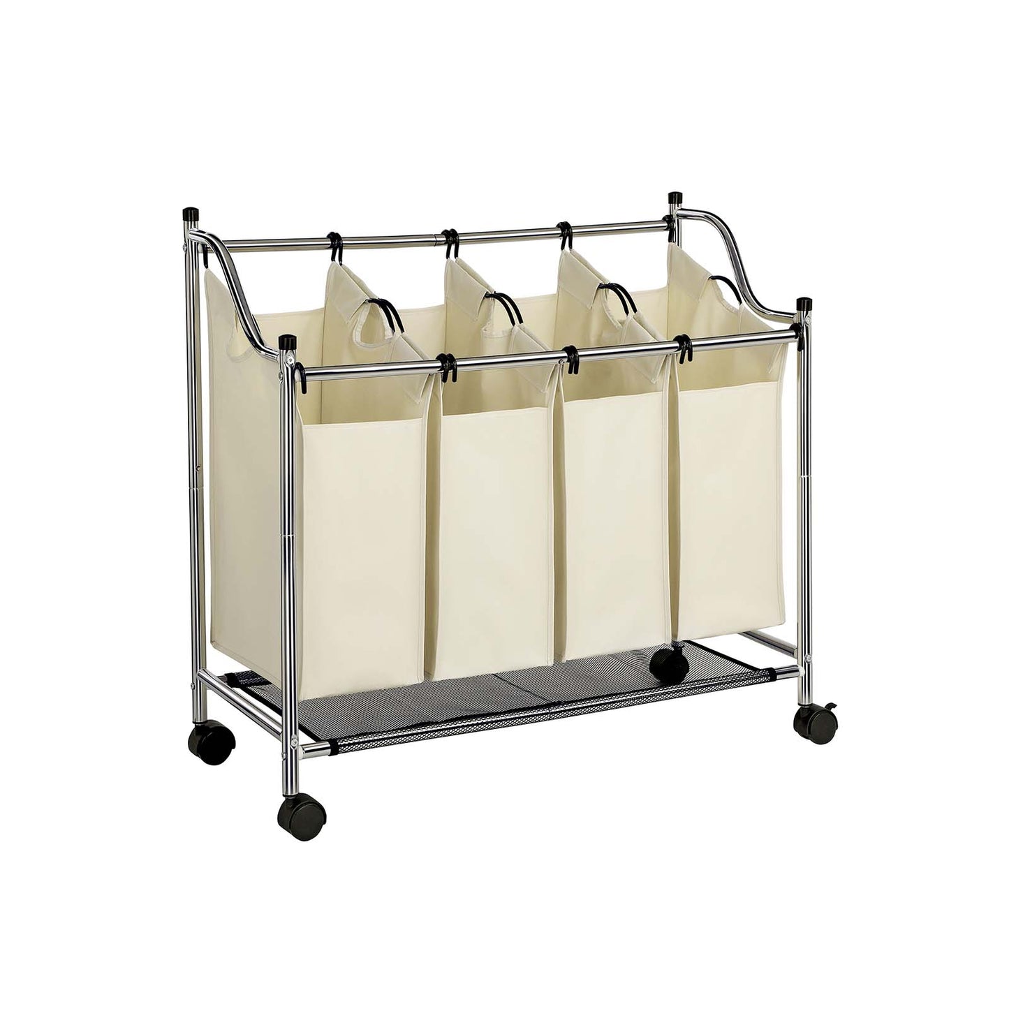 Cesto Portabiancheria, 4 x 35 L, Mobile Portabiancheria, con 4 Sacchi Rimovibili, Carrello per Lavanderia, Grigio, SONGMICS, 2