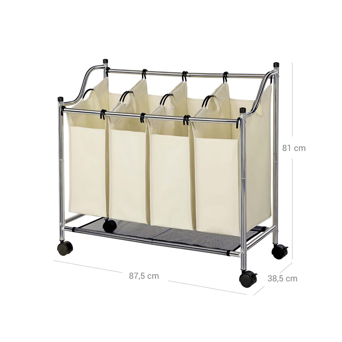 Cesto Portabiancheria, 4 x 35 L, Mobile Portabiancheria, con 4 Sacchi Rimovibili, Carrello per Lavanderia, Grigio, SONGMICS, 8