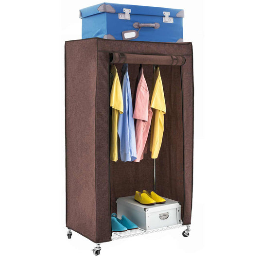 art moon Buffalo - Armadio in Tessuto, Resistente, portata 70kg, Armadio con Ruote, 75x45x156.5cm, con Copertura protezione antipolvere Marrone