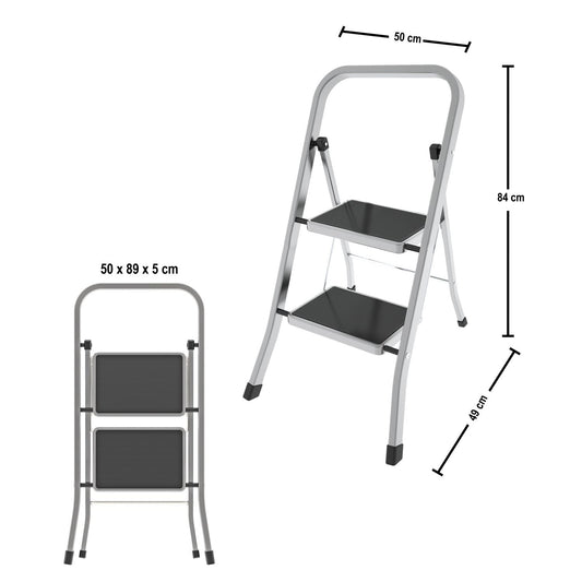 Scaletta 2 gradini, Scala a Pioli, Scaletta Pieghevole, dimensione gradino 30x21cm, Colombo FACTOTUM ALLUMINIO , 2