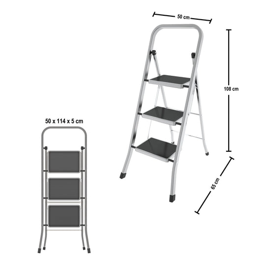 Scaletta 3 gradini, Scala a Pioli, Scaletta Pieghevole, dimensione gradino 30x21cm, Colombo FACTOTUM ALLUMINIO , 2