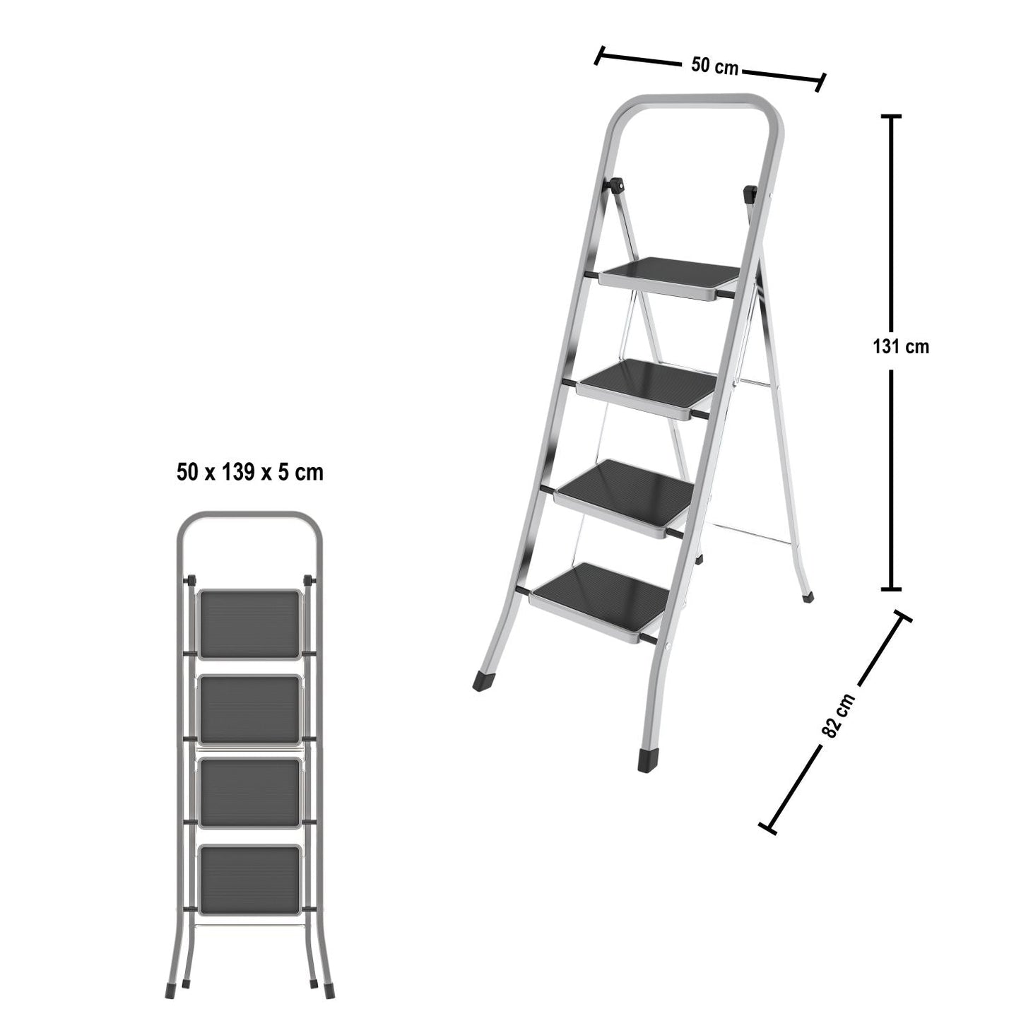 Scaletta, Scala 4 gradini, Scala a Pioli, Scaletta Pieghevole, dimensione gradino 30x21cm, Colombo FACTOTUM ALLUMINIO , 2