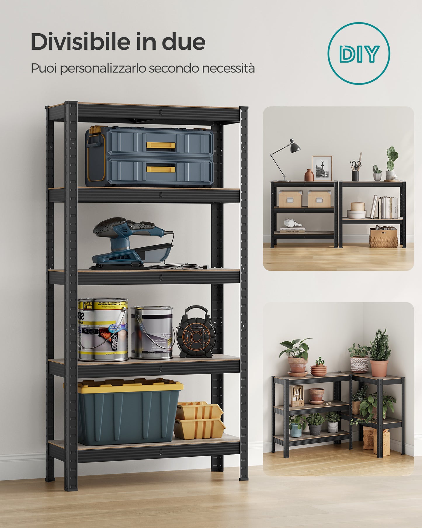 Scaffalature Metalliche, 5 Ripiani, Scaffali Magazzino, 30 x 75 x 150 cm, Portante 650 kg, Naturale del Legno e Nero, Songmics, 7