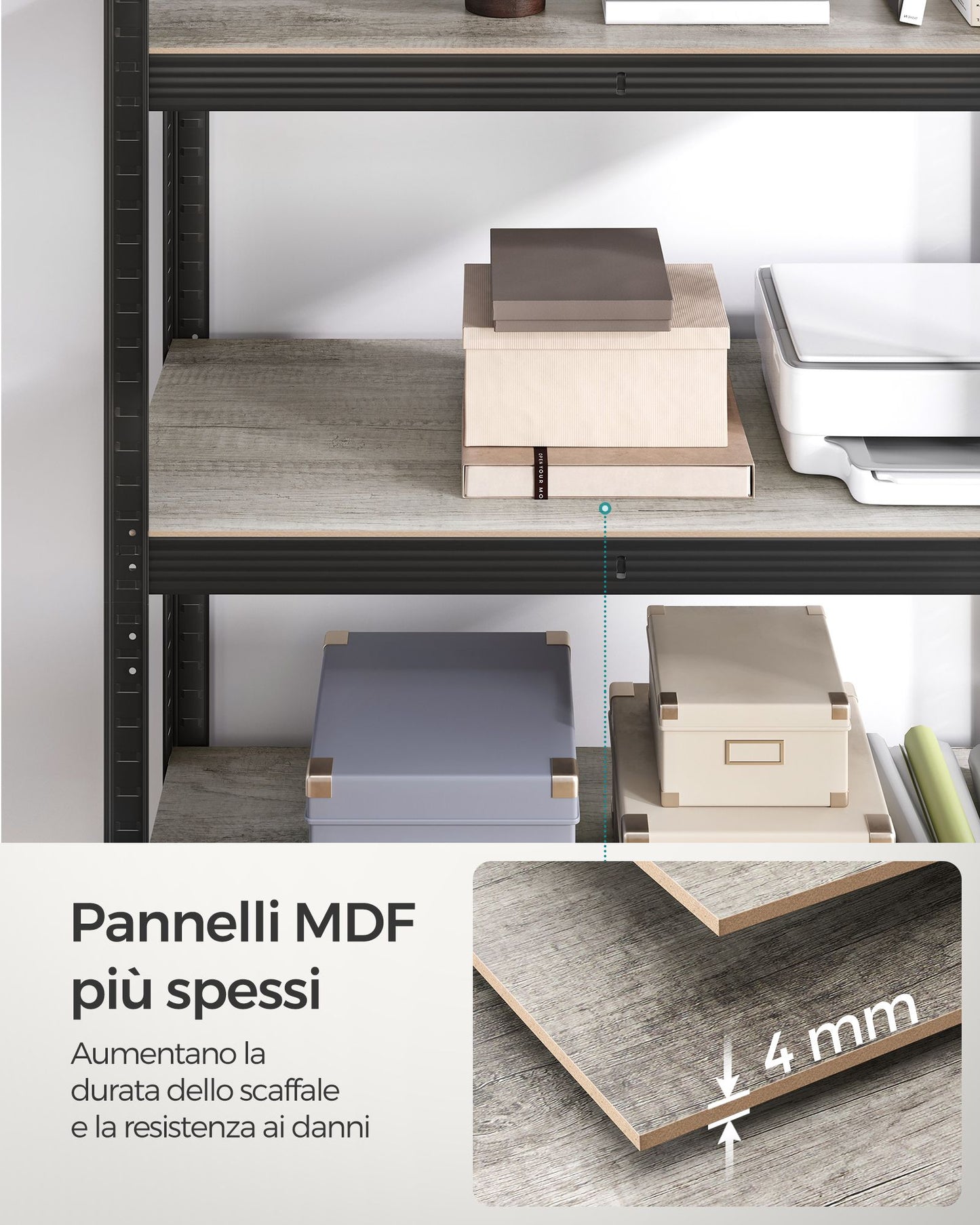 Scaffalature Metalliche, 5 Ripiani, Scaffali Magazzino, 30 x 75 x 150 cm, Portante 650 kg, Naturale del Legno e Nero, Songmics, 9