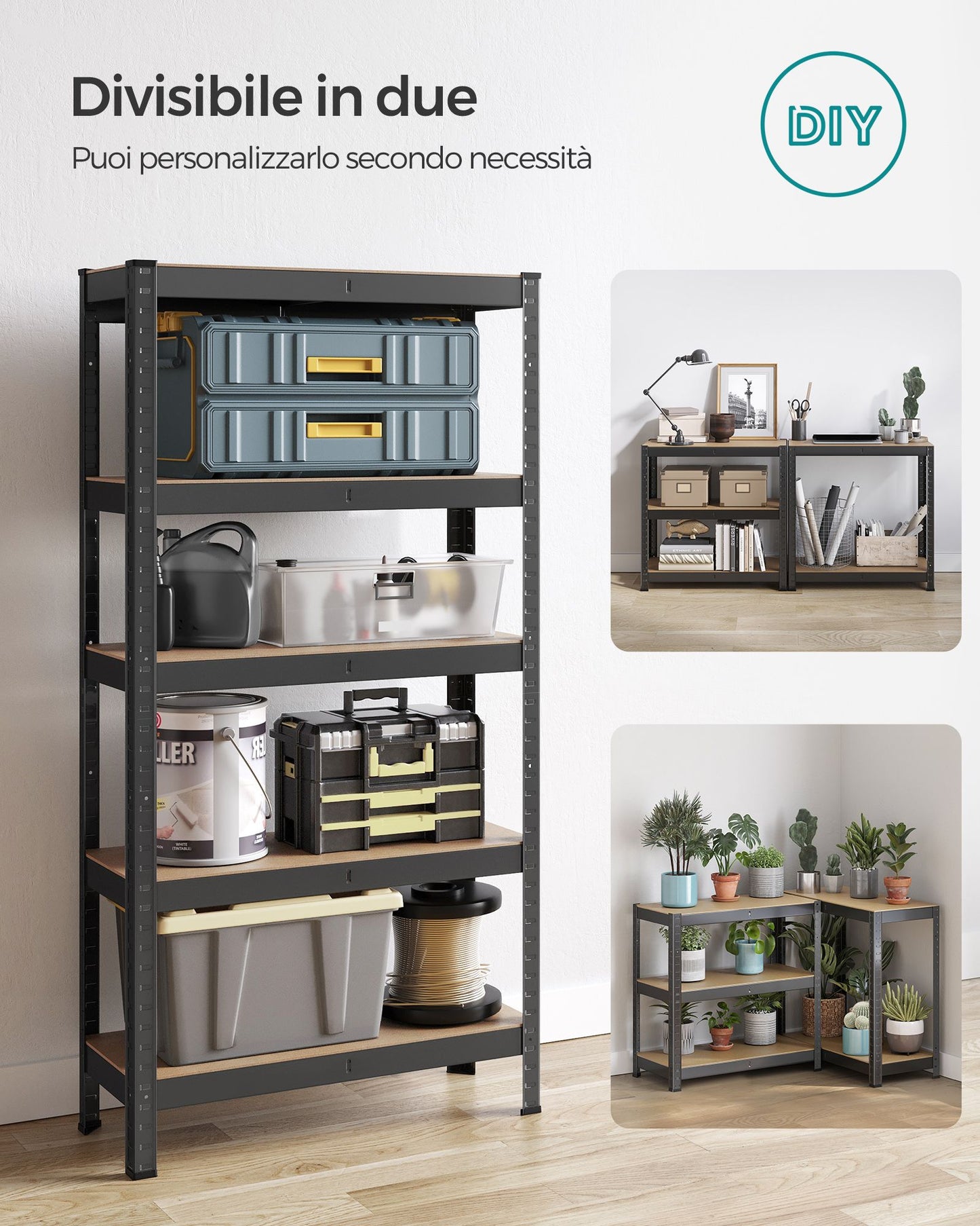 Scaffalature Metalliche, 5 Ripiani, Scaffali Magazzino, 30 x 75 x 150 cm, Portante 650 kg, Nero, Songmics, 7