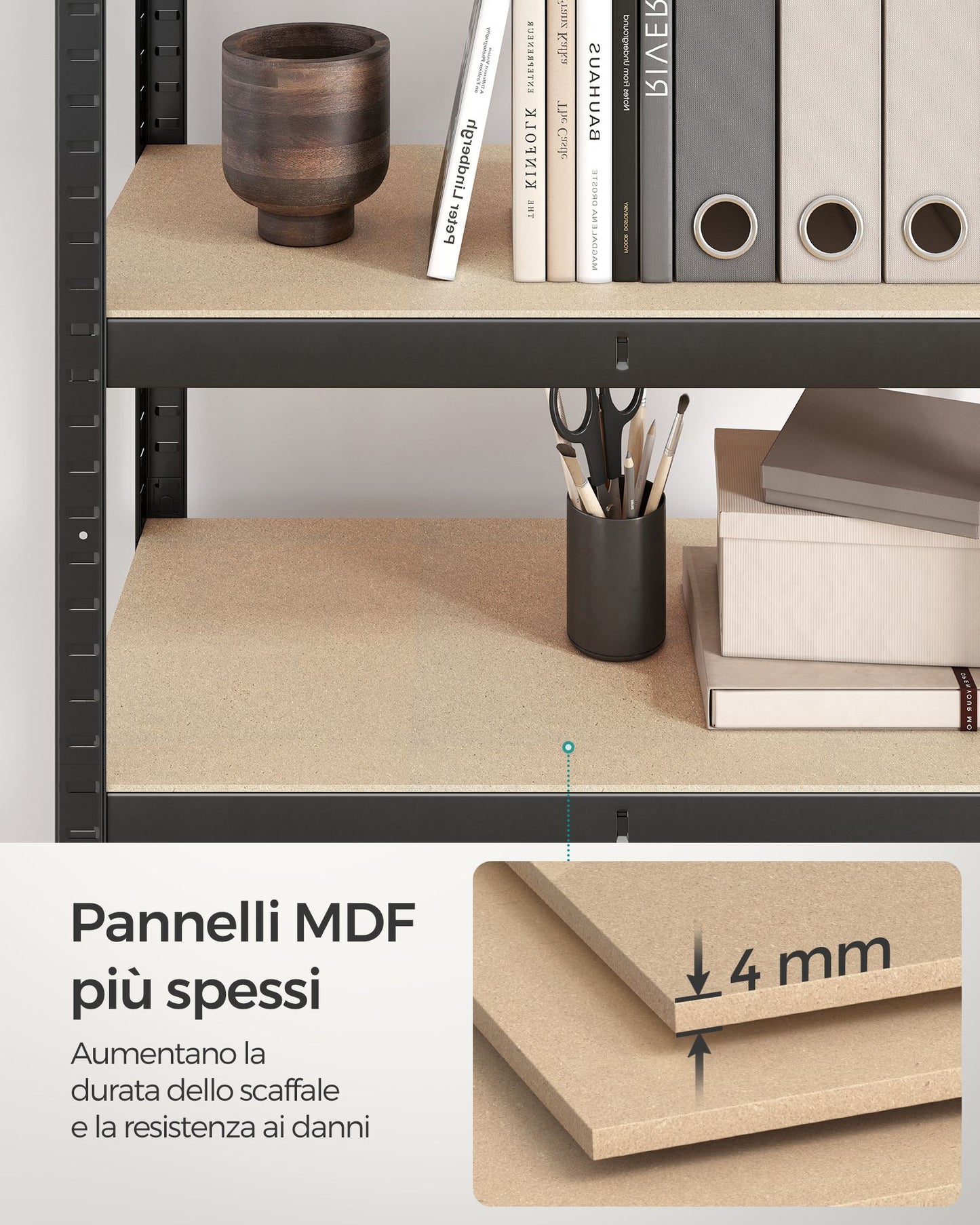 Scaffalature Metalliche, Set di 2, Scaffali Magazzino, 5 Ripiani, 30 x 75 x 150 cm, Portante 650 kg, Nero, Songmics, 9