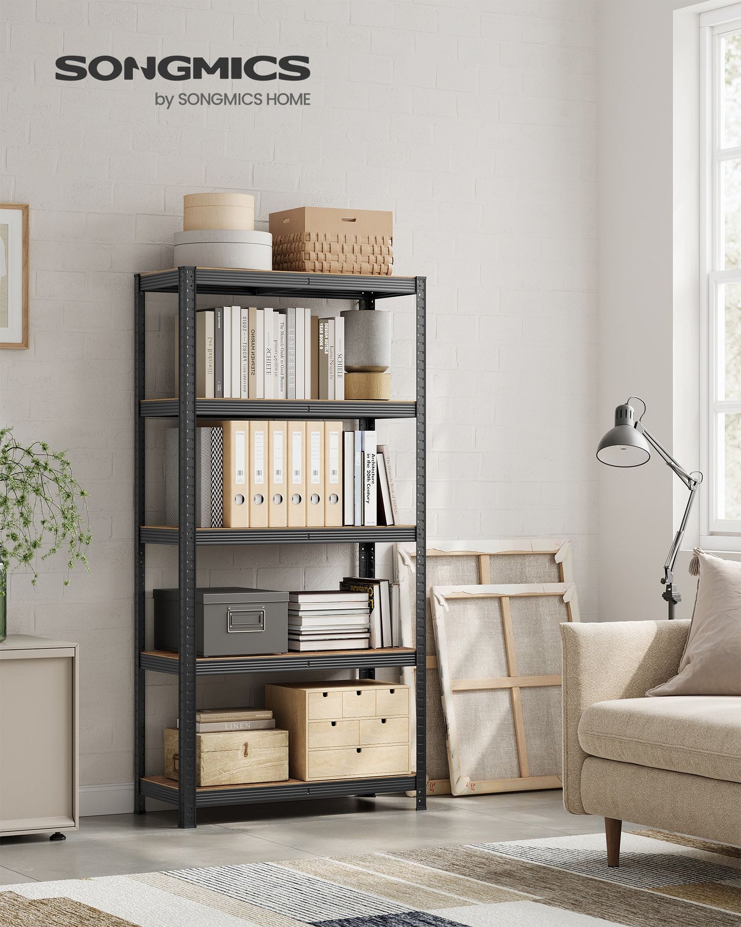 Scaffalatura, Scaffali, 40 x 80 x 160 cm, Max Carico di 520 kg Scaffalature Metalliche, Marrone Vintage e Nero, Songmics, 3