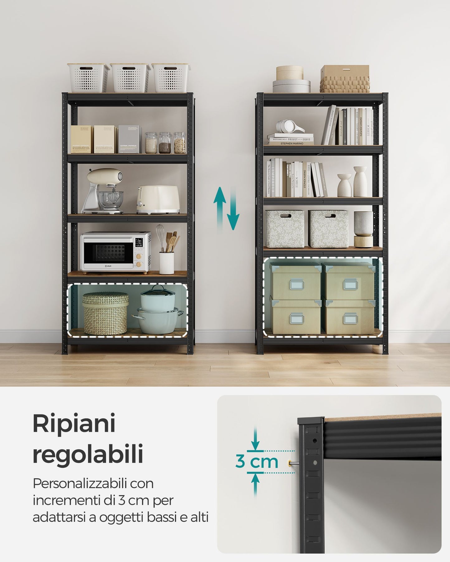 Scaffalatura, Scaffali, 40 x 80 x 160 cm, Max Carico di 520 kg Scaffalature Metalliche, Marrone Vintage e Nero, Songmics, 5