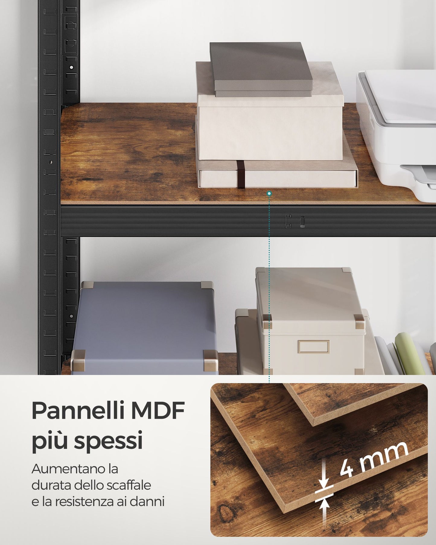 Scaffalatura, Scaffali, 40 x 80 x 160 cm, Max Carico di 520 kg Scaffalature Metalliche, Marrone Vintage e Nero, Songmics, 9
