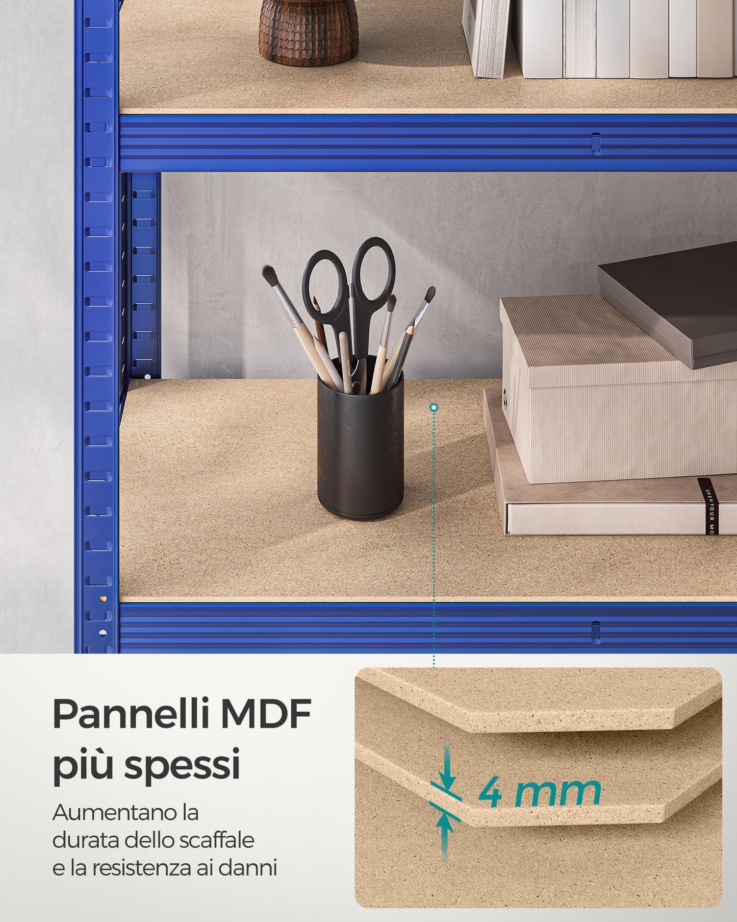 Scaffali, Set di 2, Scaffalature industriali, 5 Ripiani, 40 x 90 x 180 cm, Portante 875 kg, Scaffali magazzino, Blu, Songmics, 9