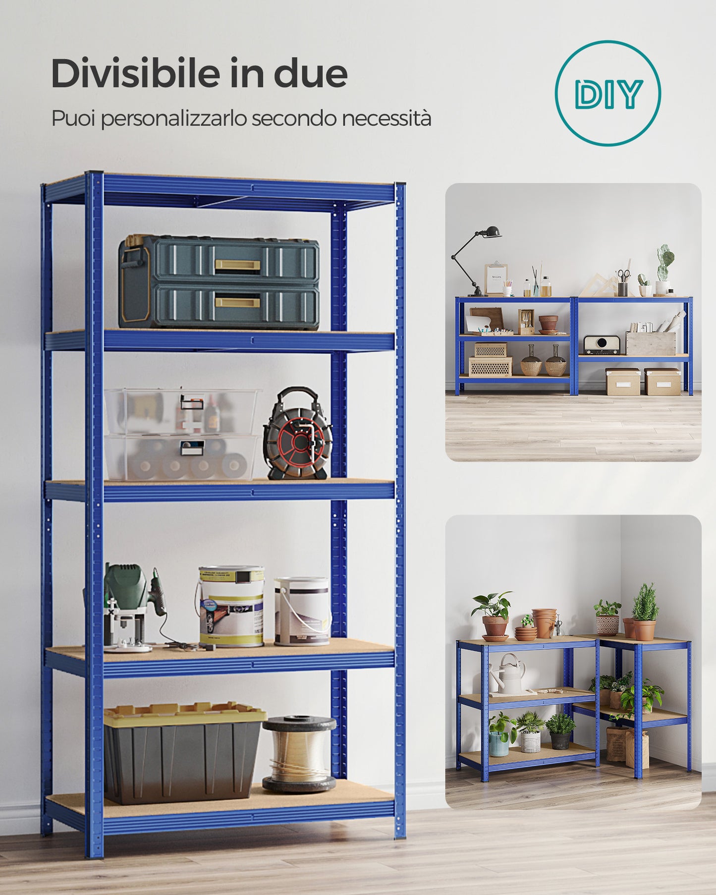 Scaffalatura, Scaffali, 5 Ripiani, Scaffale metallo, Scaffalature industriali, Portante 600 kg, 50 x 100 x 200 cm, Blu, Songmics, 7