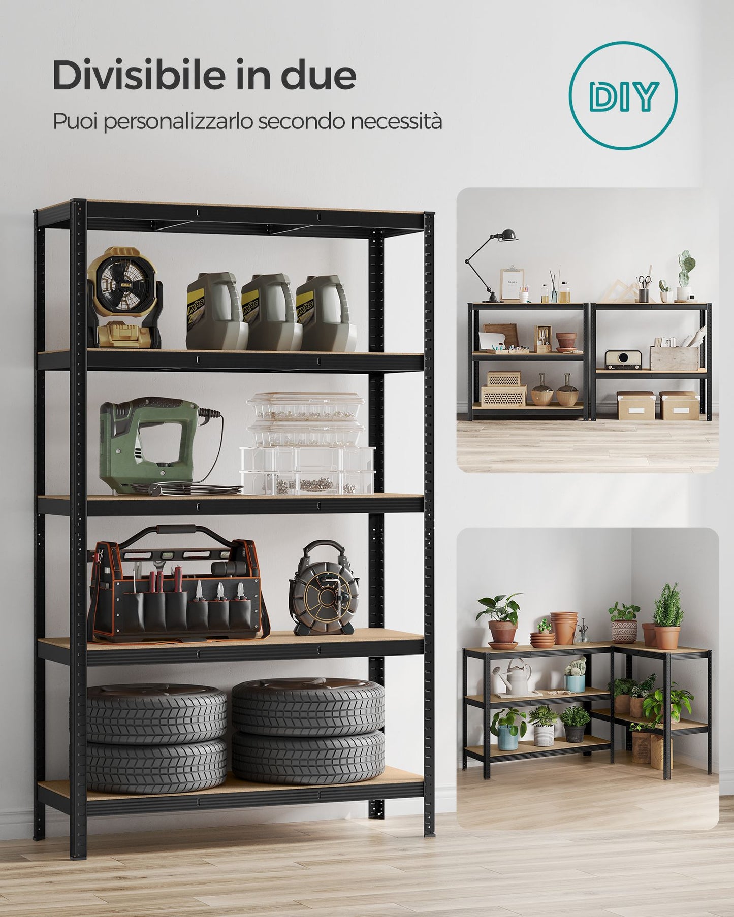 Scaffali, Scaffalature Metalliche, 5 Ripiani, 60 x 120 x 200 cm, Scaffali Magazzino, Portante 750 kg, Nero, Songmics, 7