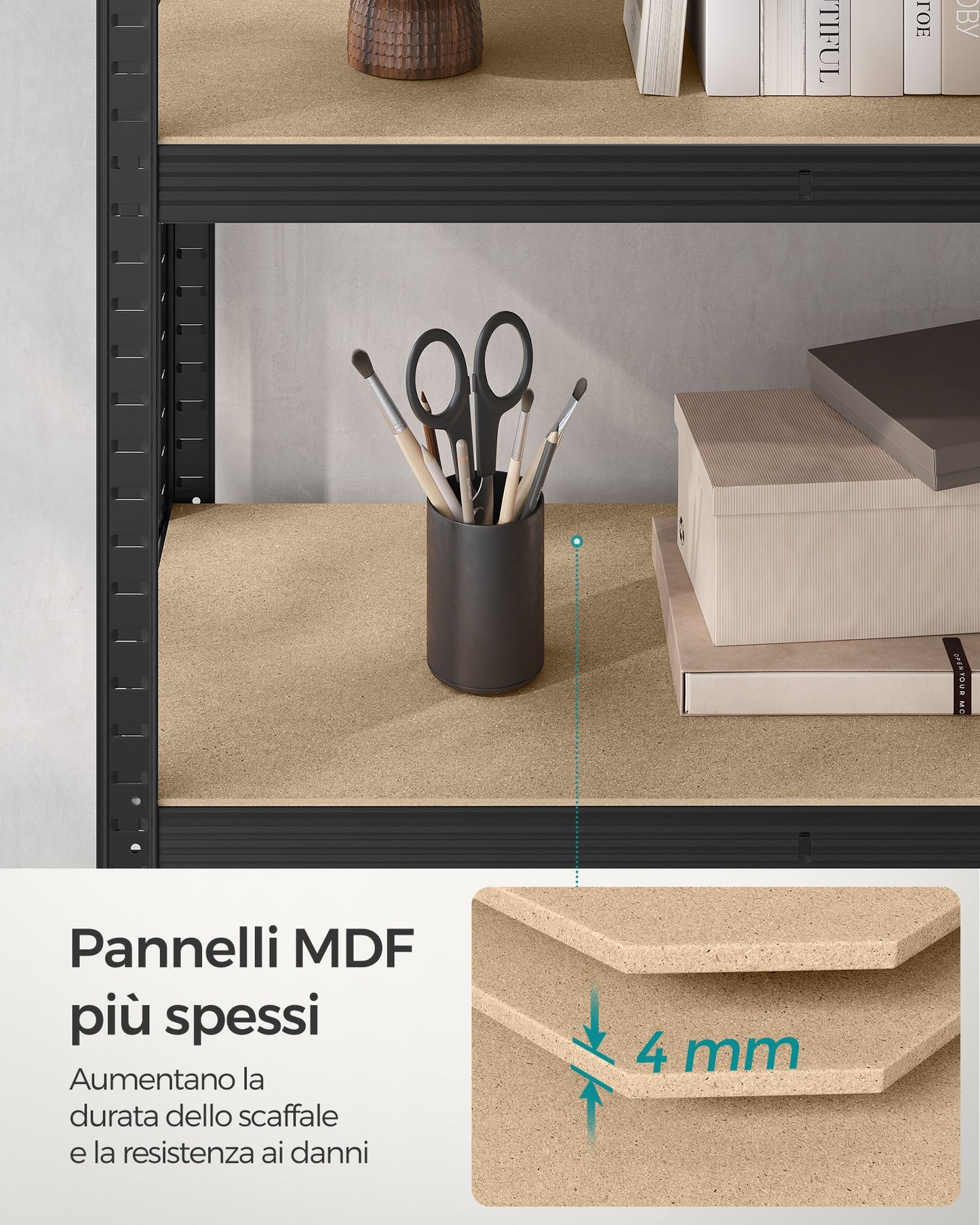 Scaffali, Scaffalature Metalliche, 5 Ripiani, 60 x 120 x 200 cm, Scaffali Magazzino, Portante 750 kg, Nero, Songmics, 9